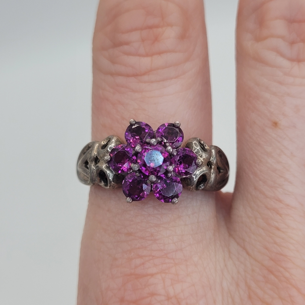 Michelle Albala 925 Sterling Silver Purple Garnet Cluster Flower Ring Size 9.75